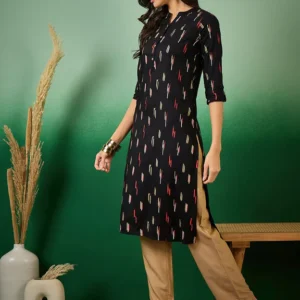 Black Rayon Printed Straight Kurti