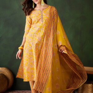 Cotton Printed Kurti Pant Dupatta Set