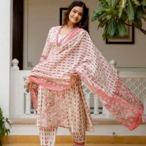 Cotton Printed Kurti Pant Dupatta Set