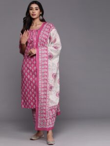 Cotton Printed Kurti Pant Dupatta Set for Women